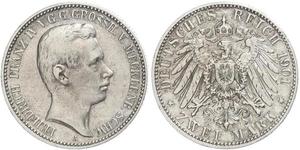 2 Mark Mecklemburgo-Schwerin (1352-1918) Plata Frederick Francis IV, Grand Duke of Mecklenburg (1882 - 1945)