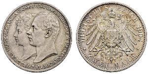 2 Mark Mecklemburgo-Schwerin (1352-1918) Plata Frederick Francis IV, Grand Duke of Mecklenburg (1882 - 1945)