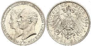 2 Mark Mecklemburgo-Schwerin (1352-1918) Plata Frederick Francis IV, Grand Duke of Mecklenburg (1882 - 1945)