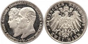 2 Mark Mecklemburgo-Schwerin (1352-1918) Plata Frederick Francis IV, Grand Duke of Mecklenburg (1882 - 1945)