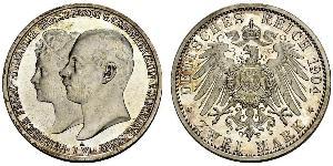 2 Mark Mecklemburgo-Schwerin (1352-1918) Plata Frederick Francis IV, Grand Duke of Mecklenburg (1882 - 1945)