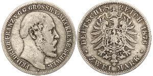 2 Mark Mecklemburgo-Schwerin (1352-1918) Plata Federico Francisco II de Mecklemburgo-Schwerin