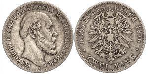 2 Mark Mecklemburgo-Schwerin (1352-1918) Plata Federico Francisco II de Mecklemburgo-Schwerin