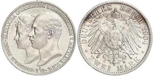 2 Mark Mecklemburgo-Schwerin (1352-1918) Plata Frederick Francis IV, Grand Duke of Mecklenburg (1882 - 1945)