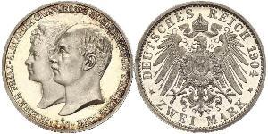 2 Mark Mecklemburgo-Schwerin (1352-1918) Plata Frederick Francis IV, Grand Duke of Mecklenburg (1882 - 1945)