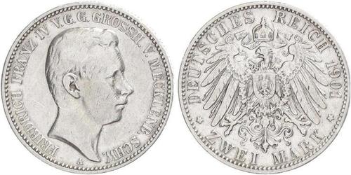 2 Mark Mecklemburgo-Schwerin (1352-1918) Plata Frederick Francis IV, Grand Duke of Mecklenburg (1882 - 1945)