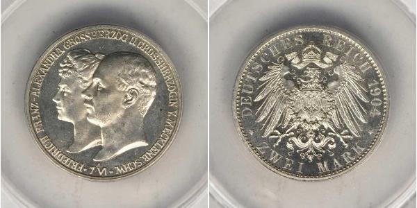 2 Mark Mecklemburgo-Schwerin (1352-1918) Plata Frederick Francis IV, Grand Duke of Mecklenburg (1882 - 1945)