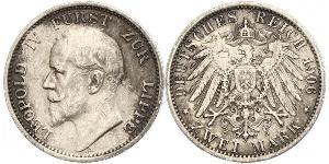 2 Mark Principado de Lippe (1123 - 1918) Plata Leopoldo IV de Lippe