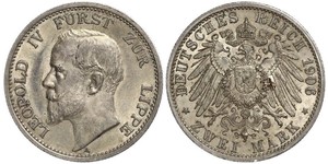 2 Mark Principado de Lippe (1123 - 1918) Plata Leopoldo IV de Lippe