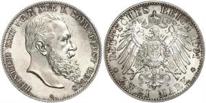 2 Mark Principado de Reuss (línea mayor) (1778 - 1918) Plata Heinrich XXII (1859 - 1902)