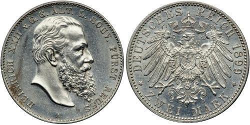 2 Mark Principado de Reuss (línea mayor) (1778 - 1918) Plata Heinrich XXII (1859 - 1902)