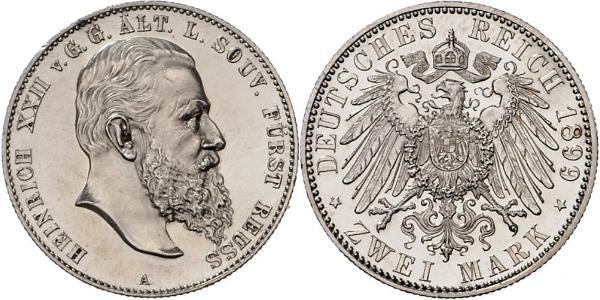 2 Mark Principado de Reuss (línea mayor) (1778 - 1918) Plata Heinrich XXII (1859 - 1902)