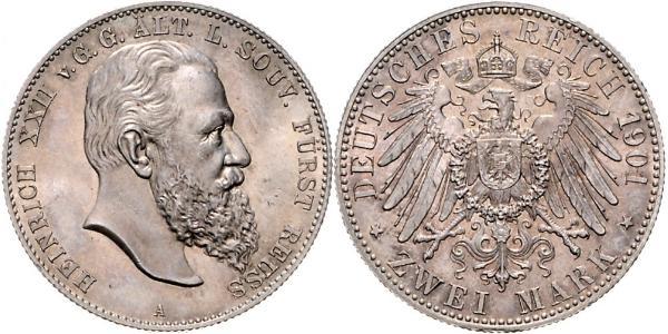 2 Mark Principado de Reuss (línea mayor) (1778 - 1918) Plata Heinrich XXII (1859 - 1902)