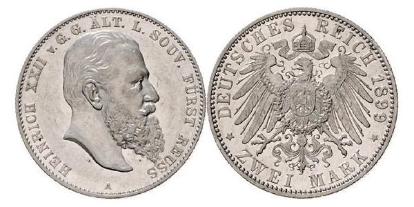 2 Mark Principado de Reuss (línea mayor) (1778 - 1918) Plata Heinrich XXII (1859 - 1902)