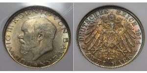 2 Mark Reino de Baviera (1806 - 1918) Plata Luis III de Baviera (1845 – 1921)