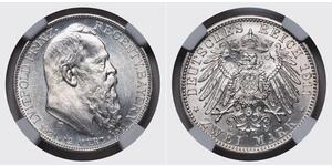 2 Mark Reino de Baviera (1806 - 1918) Plata Otón I de Baviera(1848 – 1916)