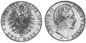 2 Mark Reino de Baviera (1806 - 1918) Plata Luis II de Baviera(1845 – 1886)