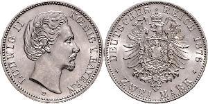 2 Mark Reino de Baviera (1806 - 1918) Plata Luis II de Baviera(1845 – 1886)