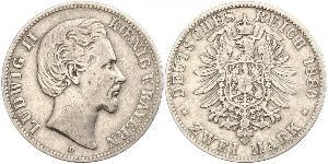 2 Mark Reino de Baviera (1806 - 1918) Plata Luis II de Baviera(1845 – 1886)