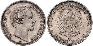 2 Mark Reino de Baviera (1806 - 1918) Plata Luis II de Baviera(1845 – 1886)