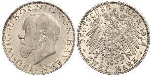 2 Mark Reino de Baviera (1806 - 1918) Plata Luis III de Baviera (1845 – 1921)