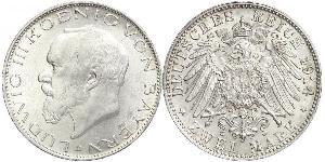 2 Mark Reino de Baviera (1806 - 1918) Plata Luis III de Baviera (1845 – 1921)