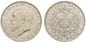 2 Mark Reino de Baviera (1806 - 1918) Plata Luis III de Baviera (1845 – 1921)