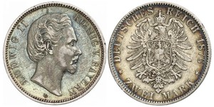 2 Mark Reino de Baviera (1806 - 1918) Plata Luis II de Baviera(1845 – 1886)