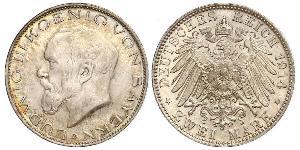 2 Mark Reino de Baviera (1806 - 1918) Plata Luis III de Baviera (1845 – 1921)