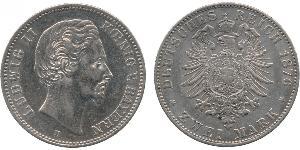 2 Mark Reino de Baviera (1806 - 1918) Plata Luis II de Baviera(1845 – 1886)
