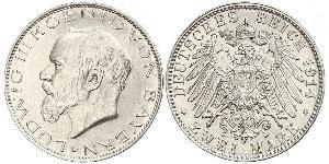 2 Mark Reino de Baviera (1806 - 1918) Plata Luis III de Baviera (1845 – 1921)