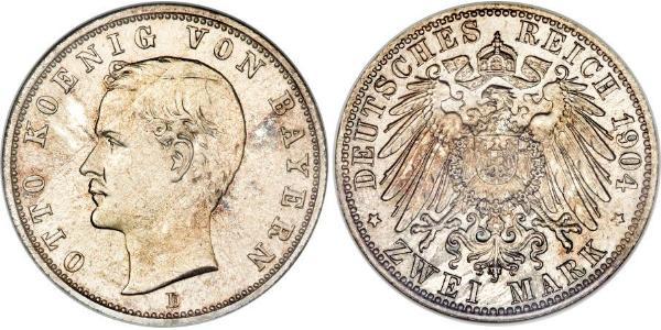 2 Mark Reino de Baviera (1806 - 1918) Plata Otón I de Baviera(1848 – 1916)