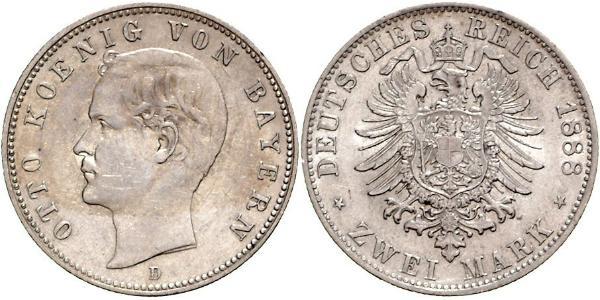 2 Mark Reino de Baviera (1806 - 1918) Plata Otón I de Baviera(1848 – 1916)