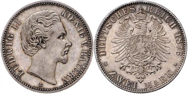 2 Mark Reino de Baviera (1806 - 1918) Plata Luis II de Baviera(1845 – 1886)