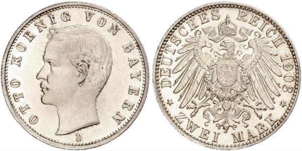 2 Mark Reino de Baviera (1806 - 1918) Plata Otón I de Baviera(1848 – 1916)