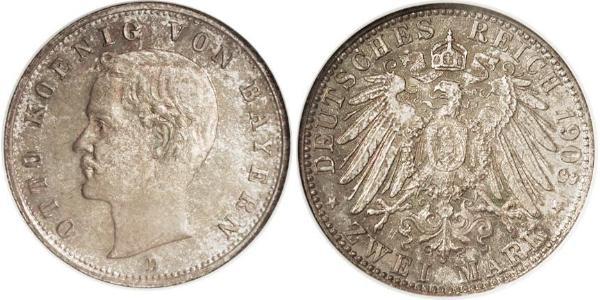 2 Mark Reino de Baviera (1806 - 1918) Plata Otón I de Baviera(1848 – 1916)