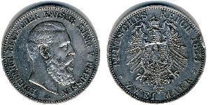 2 Mark Reino de Prusia (1701-1918) Plata Federico III de Alemania (1831-1888)