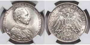 2 Mark Reino de Prusia (1701-1918) Plata Wilhelm II, German Emperor (1859-1941)