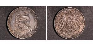 2 Mark Reino de Prusia (1701-1918) Plata Wilhelm II, German Emperor (1859-1941)