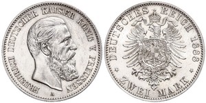 2 Mark Reino de Prusia (1701-1918) Plata Federico III de Alemania (1831-1888)