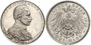 2 Mark Reino de Prusia (1701-1918) Plata Wilhelm II, German Emperor (1859-1941)