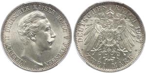 2 Mark Reino de Prusia (1701-1918) Plata Wilhelm II, German Emperor (1859-1941)