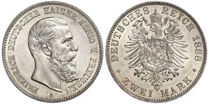 2 Mark Reino de Prusia (1701-1918) Plata Federico III de Alemania (1831-1888)