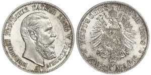 2 Mark Reino de Prusia (1701-1918) Plata Federico III de Alemania (1831-1888)