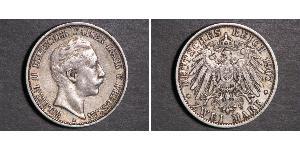 2 Mark Reino de Prusia (1701-1918) Plata Wilhelm II, German Emperor (1859-1941)