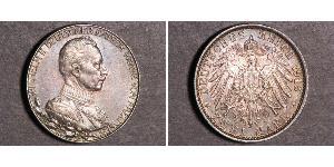 2 Mark Reino de Prusia (1701-1918) Plata Wilhelm II, German Emperor (1859-1941)