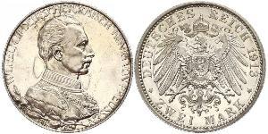 2 Mark Reino de Prusia (1701-1918) Plata Wilhelm II, German Emperor (1859-1941)