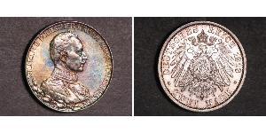 2 Mark Reino de Prusia (1701-1918) Plata Wilhelm II, German Emperor (1859-1941)