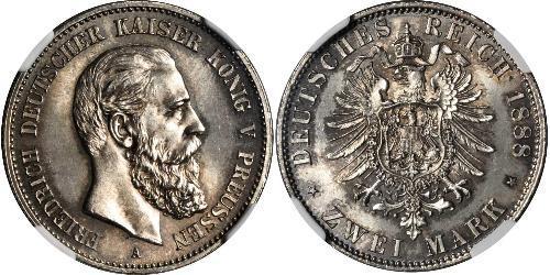 2 Mark Reino de Prusia (1701-1918) Plata Federico III de Alemania (1831-1888)