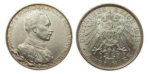 2 Mark Reino de Prusia (1701-1918) Plata Wilhelm II, German Emperor (1859-1941)